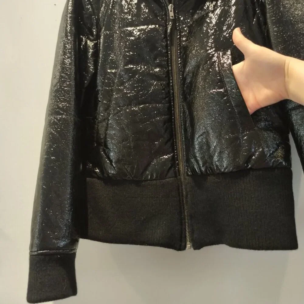 NWOT Sandwich Wet look Bomber Jacket Biker Moto Jacket vinyl look Mobwife Jacket - Picture 13 of 17